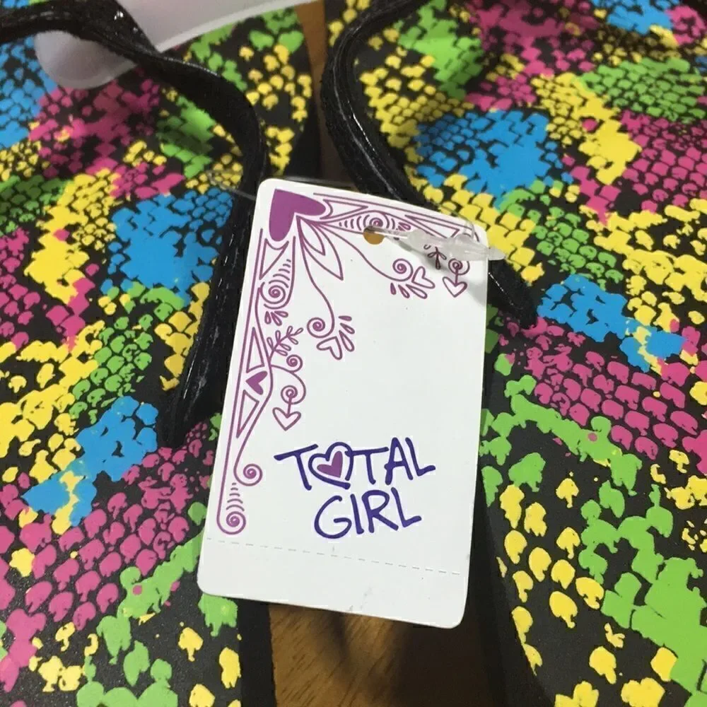 NWT Total Girl JCPENNEY black neon colored flip flops size 2-3 - Picture 5 of 6